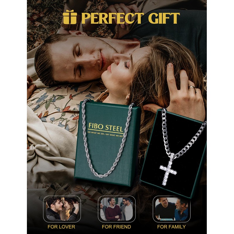 925 Sterling Silver Cross Necklace for Men Women - Cubic