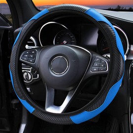 AMONIDA Cubre Volante para Auto, Funda para Volante, Funda para Volante de Coche, Estilo de Fibra de Carbono Antideslizante Cubierta para Volante De Auto Universal para Vehículo (Azul Negro)