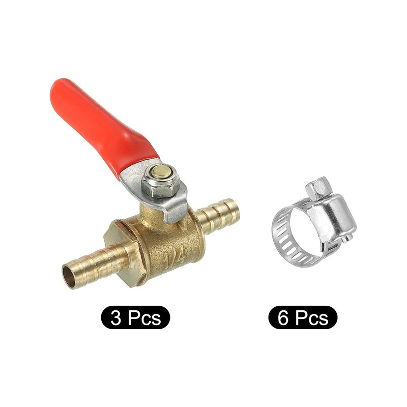 sourcing map 1/4" Mini Ball Valve, Brass Shut-Off Valve Switch