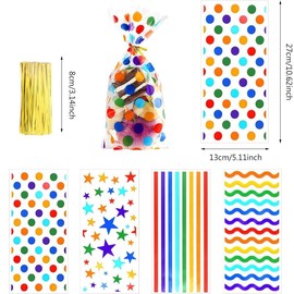 Plastic Cellophane Treat Bags with Twist Ties, 50Pcs Plastic Candy Cookie Bags with Twist Ties, Christmas Cellophane Treat Party Gift Bag Clear Treat Favor Treat Bags