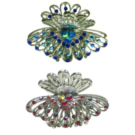 Set of 2 JCGY Hair Claws Metal Jaw Clips Antique Silver Trim NF86480-1-2sapphire Rose