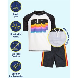 iXtreme - Juego de 2 protectores de erupción para niños, UPF 50+, de secado rápido, playera de natación y trajes de baño, protector de erupción para bebés (tamaños: 12M-14), Black Rainbow Surf, 12