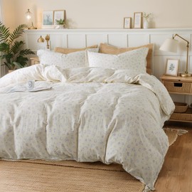 Brandream 100% Muslin Cotton Duvet Cover Set Twin Size 3-Piece Pale Yellow French Country Toile Bedding Set - Ultra-Soft, Breathable & Lightweight (Comforter Insert Not Included)