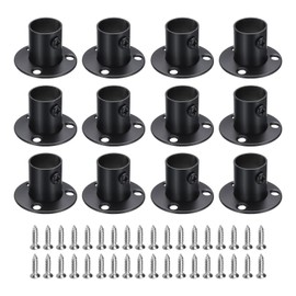 sourcing map 12Pcs Stainless Steel Closet Rod Brackets, 3/4 Inch Dia Wardrobe Holder for Pipe, Shower Curtain Rod Pole End Supports Sockets Flange with Screws, Black