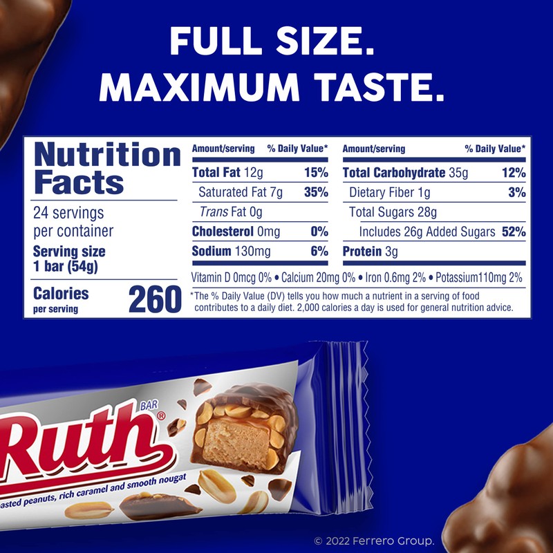 Baby Ruth, Chocolatey, Peanut, Caramel, Nougat, Full Size Individually Wrapped