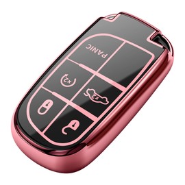 Tukellen for Jeep Key Fob Cover Special Soft TPU Key Case Key Shell Compatible with Grand Cherokee Renegade Chrysler Dodge RAM Journey Dart Fiat Durango Challenger Key Shell (Pink)