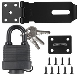 Door Lock,Bedroom Door Lock,Shed Lock,Door Lock with Door Padlock and Screws Heavy Duty and Staple with Padlock Stainless Steel Door Lock for Bedroom Garden Windows Shed Garage Cabinet Black
