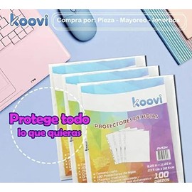 Koovi | 100 piezas de protector de hojas transparentes, protectores tamaño carta con 11 perforaciones ideales para carpeta, protege todos tus documentos de salpicaduras