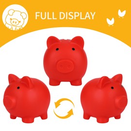 H&W Mini Piggy Bank, Plastic Coin Bank, Unbreakable Money Banks, Cute Piggy Banks for Kids, First Money Box, Best Birthday Gifts Home Decoration（Red）