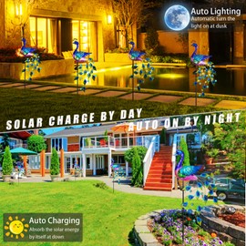 DREAMSOUL Peacock Solar Garden Lights Outdoor Decorative Stake, Waterproof Metal Peacock Garden Decor Solar Powered Landscape LED Path Lights Walkway Patio Decoration Lawn Ornament