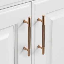 9BUILD 10 Pack Knurled Cabinet Pulls 5 Inch Champagne Bronze Kitchen Cabinet Handles Cabinet Hardware Kitchen Handles for Cabinets Dresser Pulls T Bar Drawer Handle