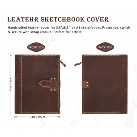 Fasjosma - Funda de piel hecha a mano para cuaderno de bocetos A5 de 5.5 x 8.5 pulgadas, funda para bloc de bocetos de artista con ranuras para lápices, organizador de portafolios para suministros de