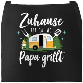 SpecialMe® BBQ Apron with Saying "Zuhause ist da wo Papa Grillt" Gift Father's Day Camping Caravan, where dad grills. Black