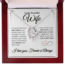 Future Wife Necklace My Last Everything, Fiance Gifts For Her, Promise Necklace For Her, Birthday Gifts For Future Wife With Message Card,To My Soulmate Necklace (Forever Love - Wife, 14k White Gold Finish - Luxury Box)