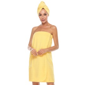 ROSYLINE Bath Towel for Women Towel Wrap with Hair Drying&Adjustable Closure Yellow S/M