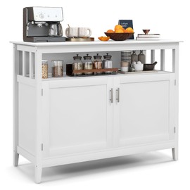 IFANNY Buffet Cabinet, Modern Sideboard with Doors & Adjustable Shelves, Credenza Storage Cabinet, Wood Buffets & Sideboards, Coffee Bar Table for Kitchen, Dining Living Room, Entryway (White, 34'')