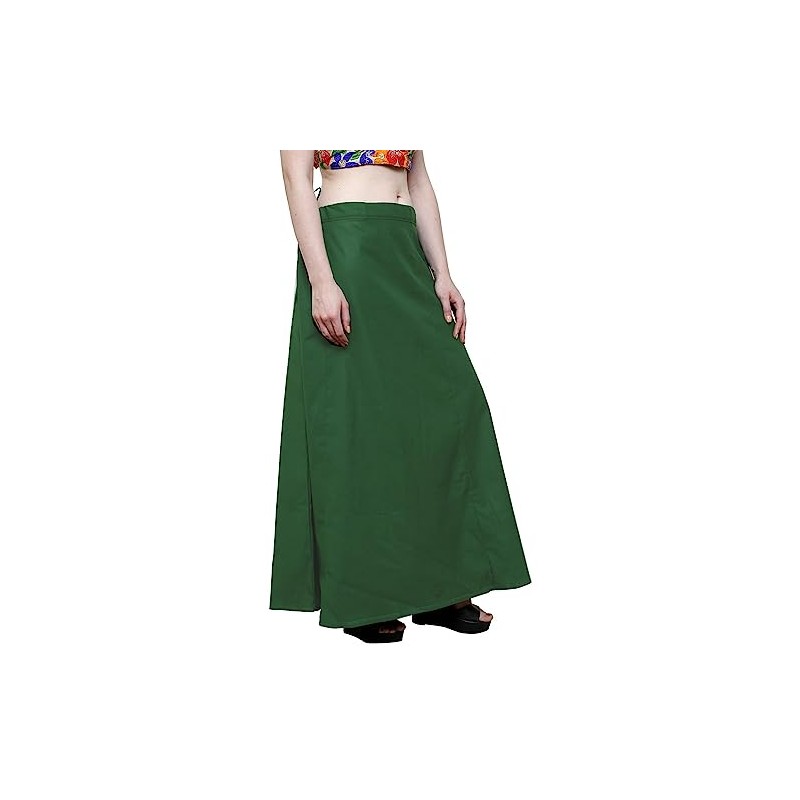 Stylesindia Women's Cotton Readymade Indian Inskirt Saree Petticoats Underskirt-Deep Green