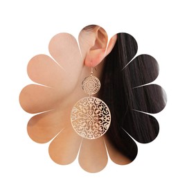 Aneneiceera Boho Filigree Hollow Disc Dangle Drop Earrings Boho Gold Ethnic Carved Flower Disc Earrings Statement Hook Wedding Bridesmaid Jewellery for Women and Girls (Gold), Metal