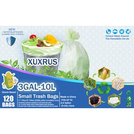 XUXRUS 10 Litres Compost Bags Small Garbage Bags Biodegradable 3 Gallon Trash Bags 100 Counts Green Bin Bags for Bathroom Bedroom Office