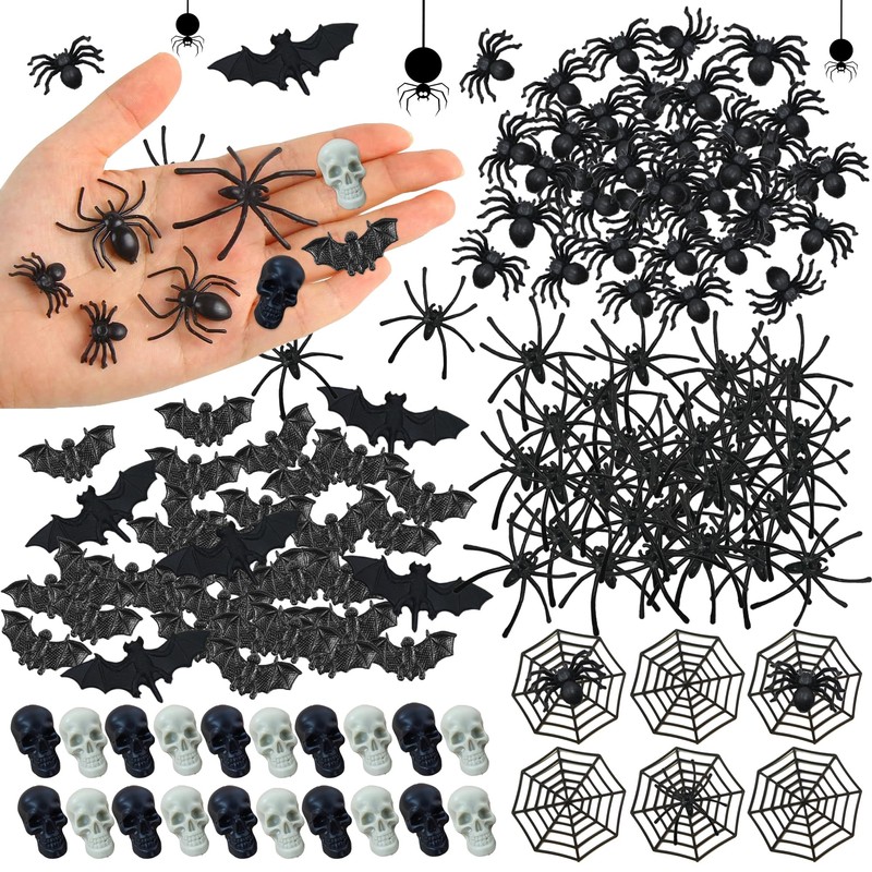 150 piezas de Halloween mini murciélagos arañas cráneo cabezas