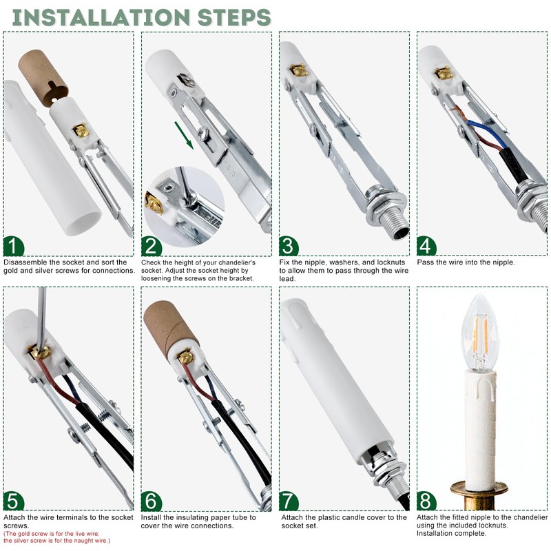 Candelabra E12 Light Socket,Length Adjustable Ceramic Bulb Socket for Chandelier