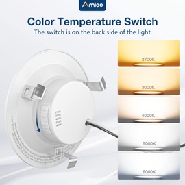 Amico 4 Inch 5CCT LED Recessed Lighting 12 Pack, Dimmable, Damp Rated, 9W=60W, Can Lights with Baffle Trim, Retrofit Installation, ETL&FCC, White