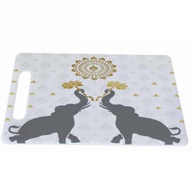 Bcumuq Elephant Cutting Boards Lotus Golden Flora Art Cutting Boards Kitchen Chopping Board with Handles Non Slip Plastic 16 x 10 x 0.24 Inch