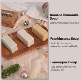 MAYJAM Soap Bars for Face & Body, 3 Pack Body Soap Set with Roman Chamomile, Frankincense, Lemongrass Oil, Moisturizing Natural Bar Soap for Hand Skin Care, Refreshing Bathing Cleanser