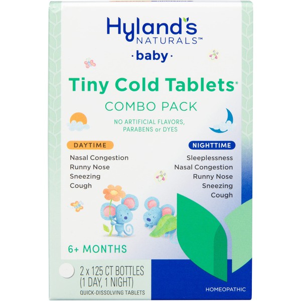 Hyland's Infant and Baby Cold Medicine, Naturals Tiny Cold Tablets, Day & Night Value Pack, Decongestant and Cough Relief, 250 Quick-Dissolving Tablets