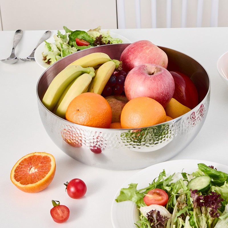 Brightalk 100oz Stainless Steel Hammered Salad Bowl, Large Fruit Popcorn
