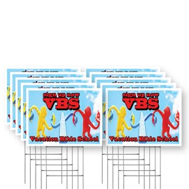VBS Sign Up Now Yard Sign 10 Pack of 12 Inch x 16 Inch Double Sided Weatherproof Heavy-Duty Plastic with Stake | Vacation Bible School, Faith-Based Learning, Clear Messaging | Made in USA