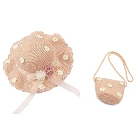 Wenrou Girls' Age and Straw Hat, Straw Hat and Small Bag Set, Children's Beach Hat, Hat and Small Bag Set, Girls' Straw Hat, Ideal for Travel, Beach, Outdoor, Everyday Wear, pink
