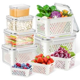 TBMax 12 Pieces Fruit Storage Containers for Fridge Organizers and Storage, 6 Pack Large Produce Saver with Airtight Lid & Colander for Berry Lettuce Salad Vegetable Storage, Refrigerator Organizer