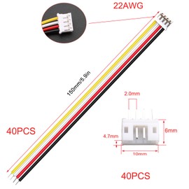 VISSQH 80Pcs(40 Pairs) JST Connector with 150 mm 26 AWG cable,JST 2.0 PH 4 pin JST Male Female Connector,Mini Micro JST Cables socket and female