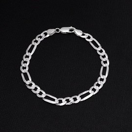 VN Jewelry Mens Solid 925 Sterling Silver Chain Bracelet - 6.2mm Figaro Links Chain Bracelet for Men and Women Length 17.5cm 18.5cm, 19.5cm, 20cm, 21cm and 23cm (18.5)