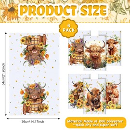 Redbaker Redbaker Set of 6 Highland Cattle Kitchen Towels Highland Cow Themed Dish Towels Absorbent Farm Cattle Watercolor Floral Tea Hand dishcloths Housewarming Gift for Farmhouse Kitchen(Vintage,Sunflower)