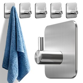 Gancho para baño, Ganchos Adhesivos de Acero Inoxidable 304, Ganchos de Baño Conjuntos, Ganchos Adhesivos Adecuado para Cocina, Baño, Hotel (6 Pack, Plata)