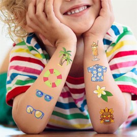 Summer Temporary Tattoos - Summer Party Decorations Party Favors Supplies Stickers Gift For Kids Teen Adult Hawaii Beach Luau Party Pool Holiday Sea Ocean Aloha Atmosphere (Temporary tattoo -2)
