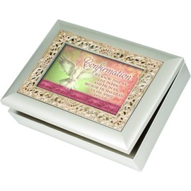 Cottage Garden Confirmation He Has Given Us His Spirit Silvertone Gold Inlay Music Box Plays Amazing Grace