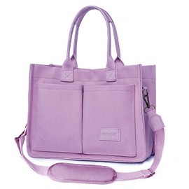 Canvas Tote Bag for Women - Zippered Travel Tote with Compartment, 2 Sizes (Purple-Large)