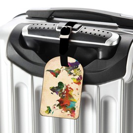 Nicokee Colorful Rainbow Map of The World Earth Globe Luggage ID Tags Cards Leather Travel Bag Labels Suitcase Luggage ID Tags
