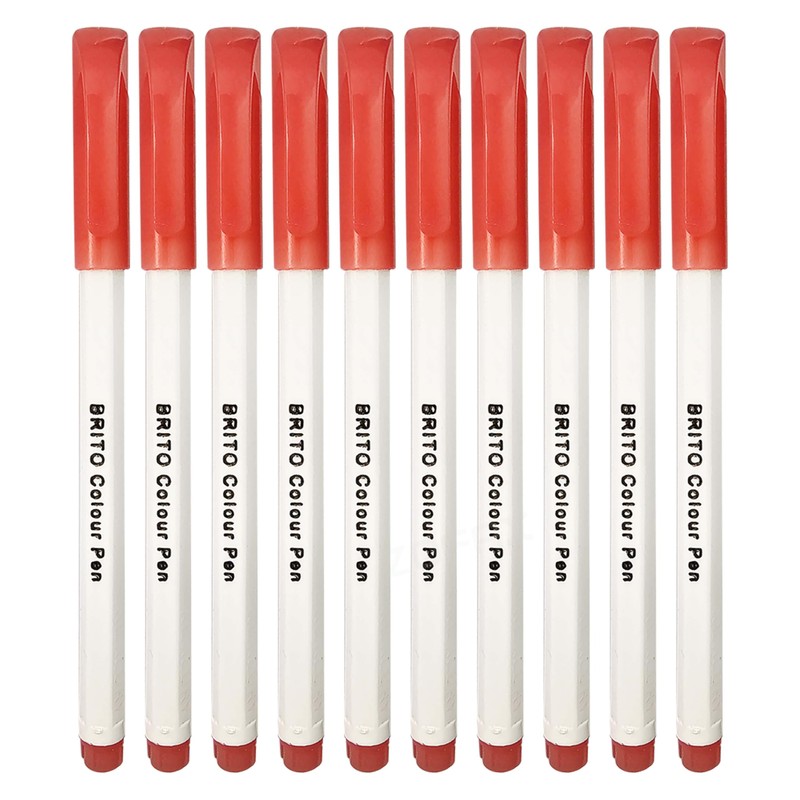 MERCURY Brito Felt Tip Colouring Pens, RED, Pack of 10,