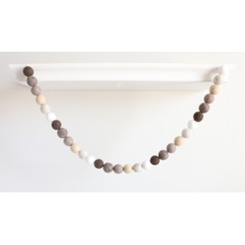 Mini Felt Factory | Felt Garland ~7 Ft Boho 100% Wool Pom Balls (30 Pcs) Brown Boho Tan Neutral Tone White | Decor Mantel Hanging Seasonal Banner Craft Wall Party