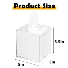 Voittozege 2 Pack Square Tissue Dispenser Box 5 x 5 x 5.5 Inch Acrylic Tissue Box Cover Cube Clear Facial Acrylic Tissue Box Holder Clear Roll Tissue Box for Bathroom Kitchen Vanity Bedroom