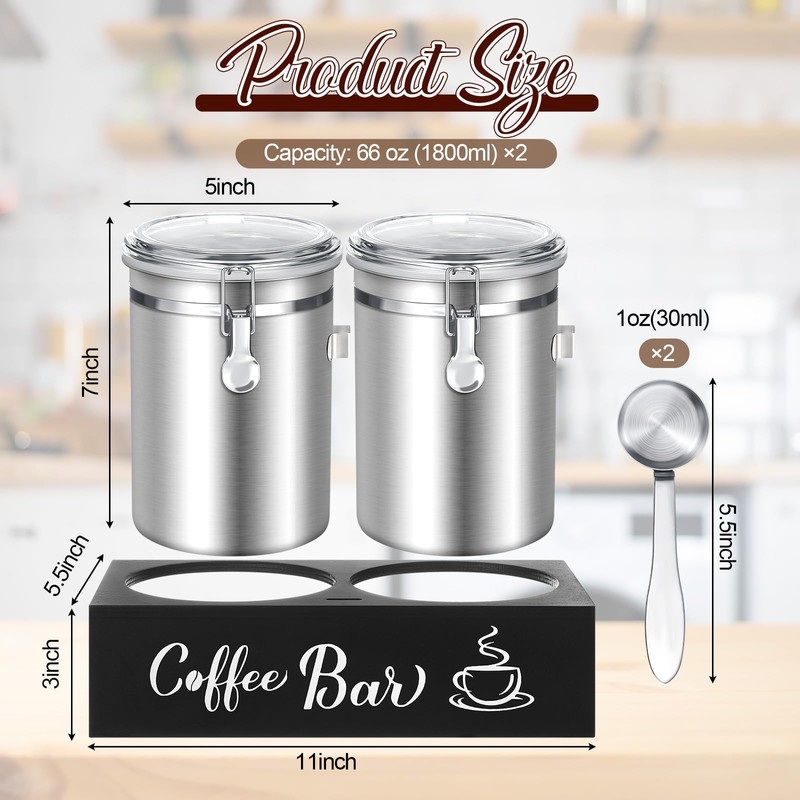 Maxcheck 2 Pcs 66 oz 304 Stainless Steel Coffee Canisters