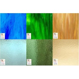 Wissmach 6 Sheet Mixed Variety Stained Glass Pack, Blue/Green/Amber, (8"X12")