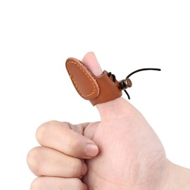 SPG Leather Archery Thumb Ring - Traditional Bow Thumb Ring Adjustable Finger Tab Double Layer Archery Thumb Draw Guard Shooting Glove for Mongolian Recurve Hunting Accessories (Brown)