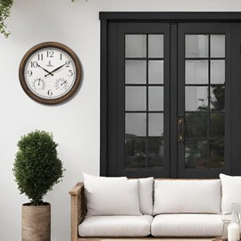 Outdoor Clocks for Patio Waterproof with Thermometer - 14 inch Indoor Outdoor Clock with Temperature and Humidity - Weatherproof, Accurate & Easy to Read Wall Clock for Pool, Patio, Garden &Home Decor