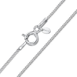 Amberta 925 Sterling Silver 1.1 mm Curb Chain Necklace Size: 14 16 18 20 22 24 inch / 36 40 45 50 55 60 cm (20inch/50cm)