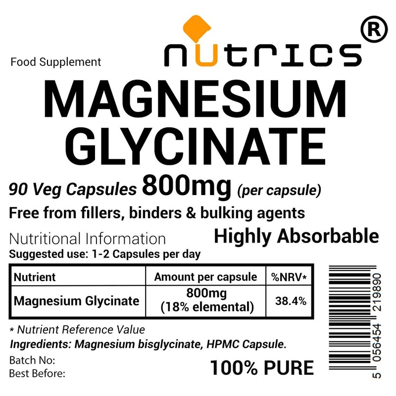 Nutrics® 800mg (per Capsule) Magnesium GLYCINATE 90 V Capsules -